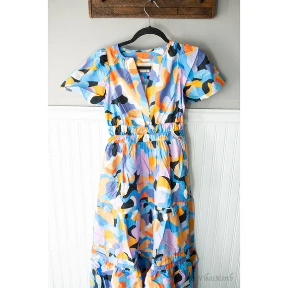 Anthropologie The Somerset Maxi Dress XXS NEW Orange Motif Printed - Picture 3 of 5